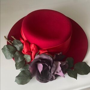 Amanda Smith Red and Purple Wide-Brimmed Hat with Floral Accents